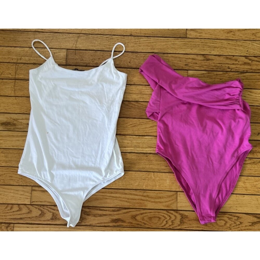 2 Zara Bodysuit Womens Size Small One Shoulder & String Snap Closure Top